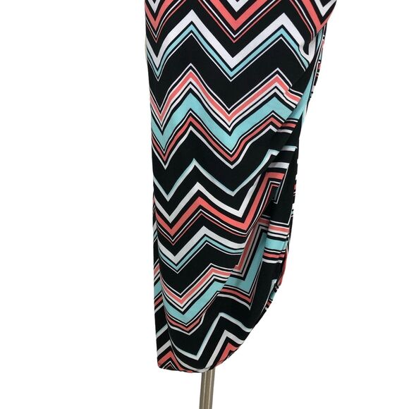 Bobbie Brooks Stretch Sheath Midi Dress Size Small Ruched Chevron Asymmetrical - Picture 6 of 11